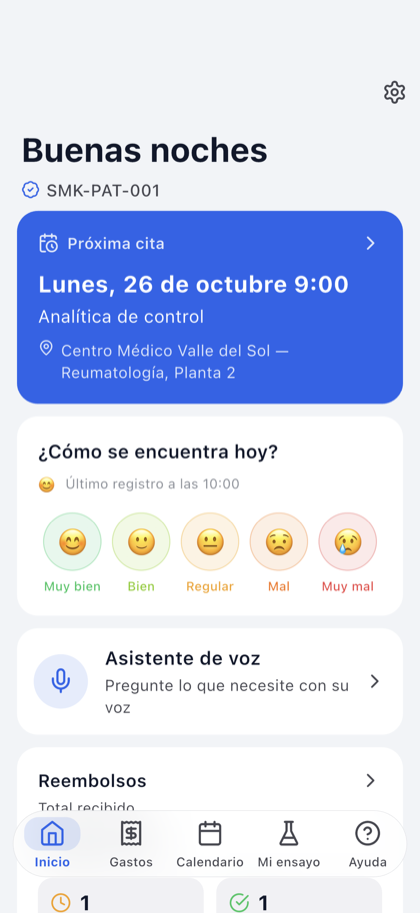 Pantalla de inicio de la app TrialCard